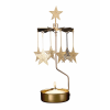 Rotary candle holder creates a cozy atmosphere and perfect as an interior detail. Just light the candle and watch the little metal star figures rotate. Candle holder is gold-coloured and comes in a box. 1 tealight candle is included. Height approx.17cm.
