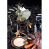Rotary candle holder creates a cozy atmosphere and perfect as an interior detail. Just light the candle and watch the little metal star figures rotate. Candle holder is gold-coloured and comes in a box. 1 tealight candle is included. Height approx.17cm.