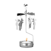 Rotary candle holder creates a cozy atmosphere and perfect as an interior detail. Just light the candle and watch the little metal moose figures rotate. Candle holder is silver-coloured and comes in a box. 1 tealight candle is included. Height approx.17cm.