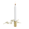 Gold-coloured candleholder to add atmosphere to your table setting. Delicate pine branches decorate this beautiful candleholder. Dimension 12x3cm. Candleholder comes in a box and it includes 1 small candle.