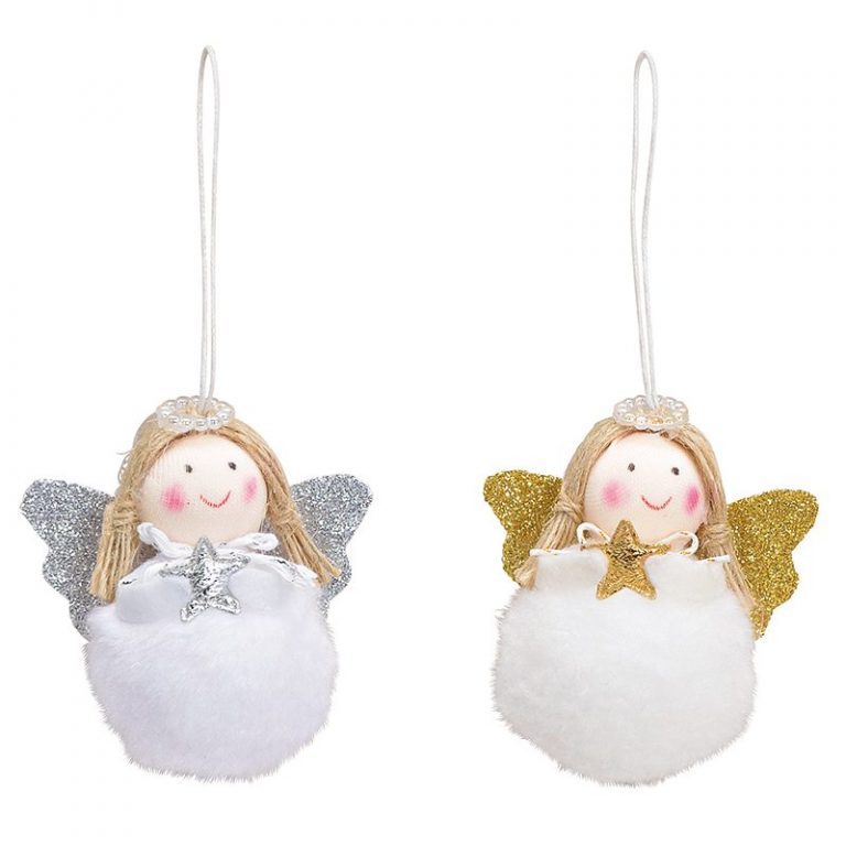 Tree Decoration, Round Angel with Glitter Wings - Santa Claus Office