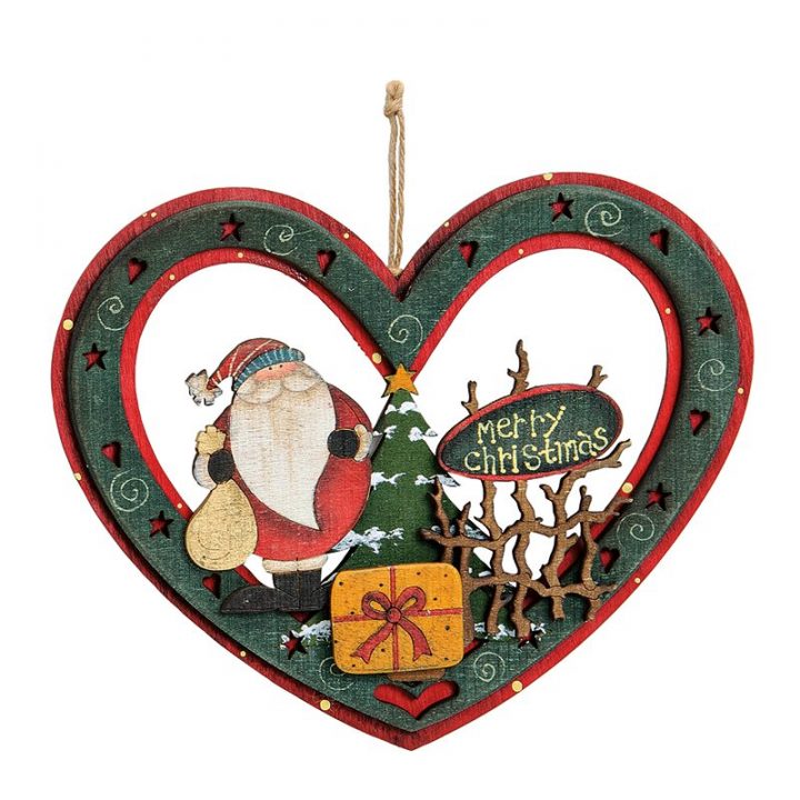 Wooden Heart Decoration, Santa.