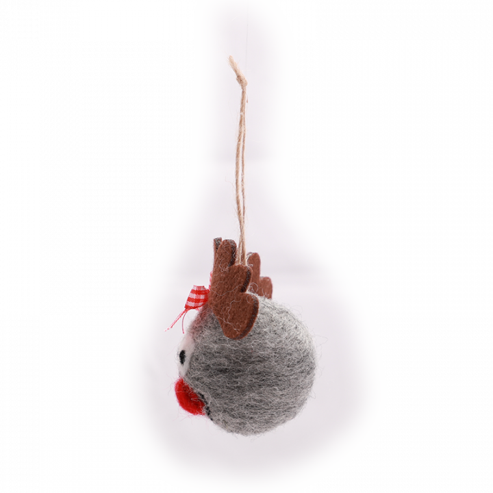 Felted Reindeer Ball Tree Decoration from side